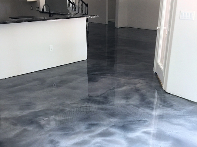 Metallic epoxy floor coating in a home living area, from Surface Systems of Texas